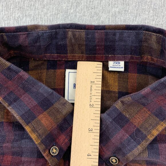 Rowm Button Shirt Mens 2XB Big & Tall Plaid Velvet Long Sleeve Plaid - Picture 7 of 16